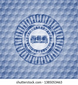 couch icon inside blue polygonal emblem.