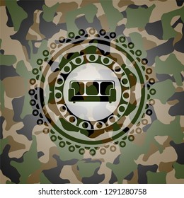 couch icon inside camouflaged emblem