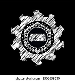 couch icon inside chalkboard emblem