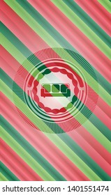 couch icon inside christmas colors style badge.