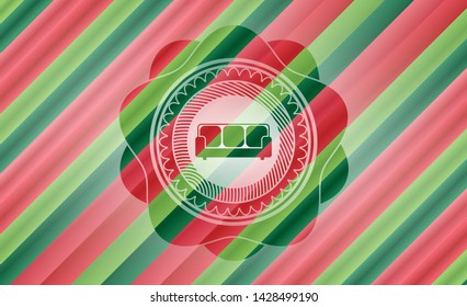 couch icon inside christmas colors emblem.