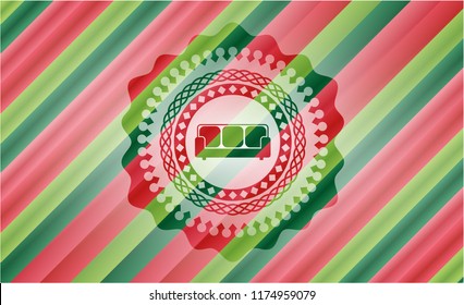couch icon inside christmas emblem background.