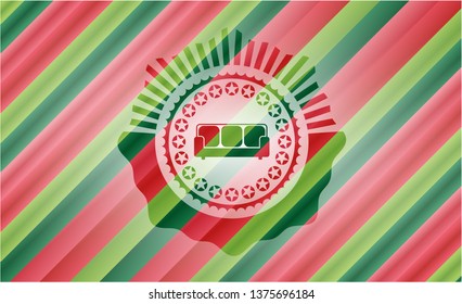 couch icon inside christmas style badge..