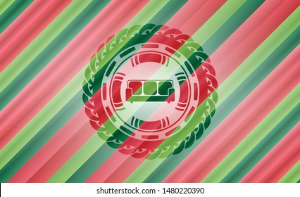 couch icon inside christmas style emblem.