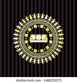 couch icon inside gold emblem or badge