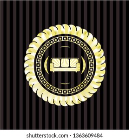 couch icon inside gold shiny badge