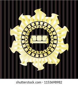 couch icon inside golden badge or emblem