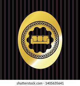 couch icon inside golden badge or emblem