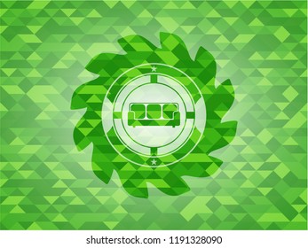 couch icon inside green emblem with mosaic background