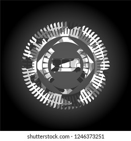 couch icon inside grey camouflaged emblem