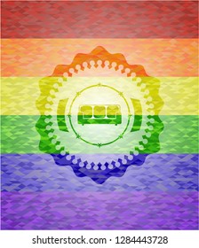 couch icon inside lgbt colors emblem 