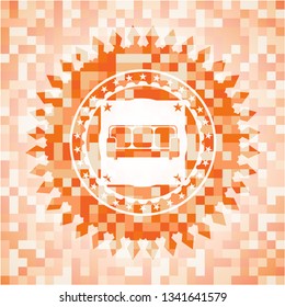 couch icon inside orange mosaic emblem with background