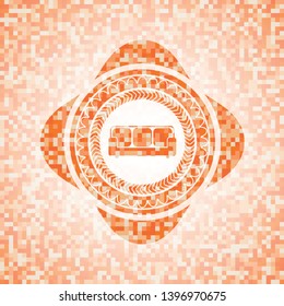 couch icon inside orange mosaic emblem with background