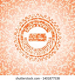couch icon inside orange mosaic emblem with background