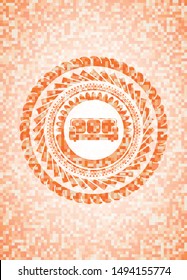couch icon inside orange mosaic emblem with background