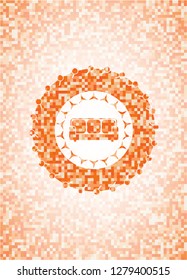 couch icon inside orange tile background illustration. Square geometric mosaic seamless pattern with emblem inside.