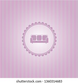 couch icon inside pink emblem. Vintage.
