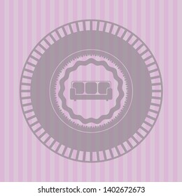 couch icon inside pink emblem. Vintage.