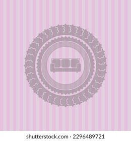 icono del sofá dentro del emblema rosado. Diseño de vectores. 