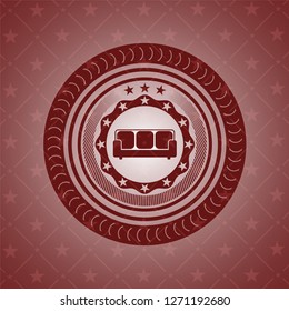 couch icon inside realistic red emblem