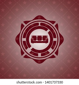 couch icon inside realistic red emblem