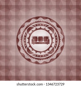 couch icon inside red badge with geometric pattern background. Seamless.