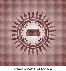 couch icon inside red geometric badge. Seamless.