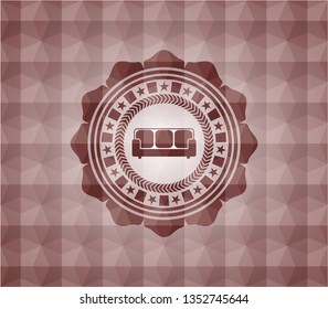 couch icon inside red geometric emblem. Seamless.