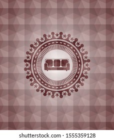 couch icon inside red geometric badge. Seamless.