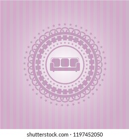 couch icon inside retro pink emblem
