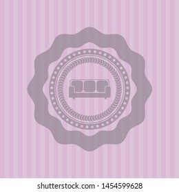 couch icon inside retro pink emblem