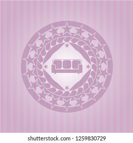 couch icon inside retro style pink emblem
