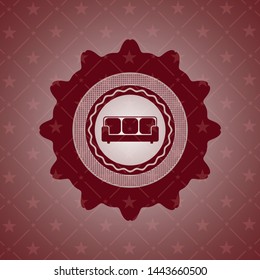 couch icon inside retro style red emblem