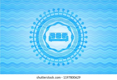 couch icon inside water representation style emblem.