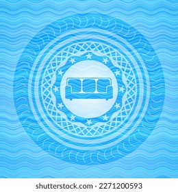 couch icon inside water wave concept badge. 
