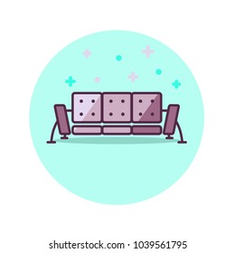 Couch icon for interior design sites or furniture stores. Sofa icon , minimalist style. Home furniture in loft interior design. Vector outlines with colorful backgrounds. Trending colors. Logo