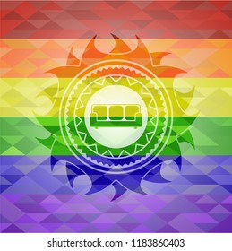 couch icon on mosaic background with the colors of the LGBT flag