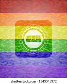 couch icon on mosaic background with the colors of the LGBT flag