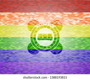 couch icon on mosaic background with the colors of the LGBT flag