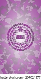 couch icon on pink camo pattern. 