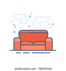 Couch icon in outlined flat color style. Vector illustration.