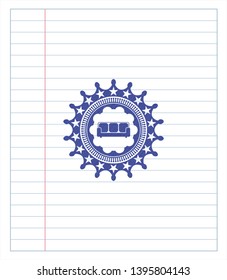 couch icon pen draw. Blue ink. Vector Illustration. Detailed.