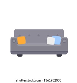 Couch icon with pillows in flat style. Vector illustration isolated on white background