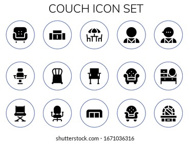conjunto de iconos del sofá. 15 iconos de sofá rellenos.  Iconos modernos sencillos, como: Sillón, Sofá, Silla, Sillas, Psicólogo, Mesa de vestir