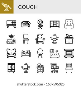 couch icon set. Collection of Chair, Furniture, Sofa, Closet, Armchair, Lobby, Bedside table, Living room, Nightstand icons