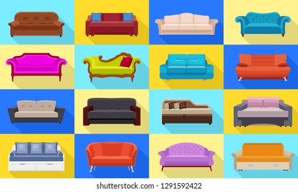 Couchsymbole gesetzt. Flaches Set von Sofa-Vektorsymbol für jedes Webdesign