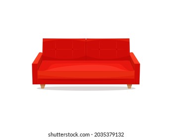 couch isolated. Modern furniture. Universal clipart. Сozy red sofa. Vector illustration, flat