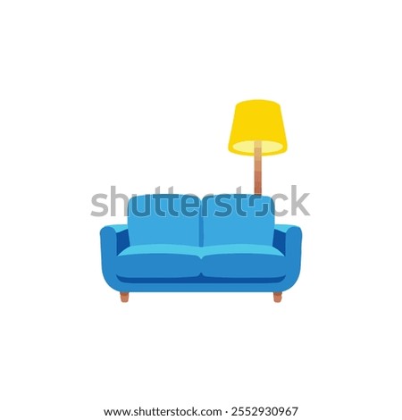 Couch and lamp isolated on white background. Vector illustration.