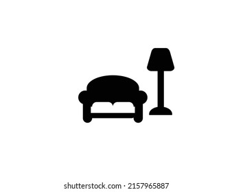 Icono de ilustración vectorial aislado de sofá y lámpara. Sala de estar. Icono de ilustración de emoticonos de sofa y lámpara