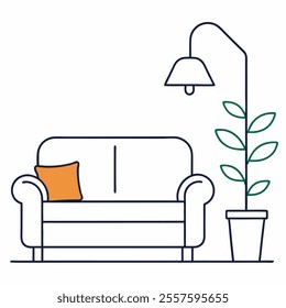 couch and lamp vector icon line art on white background